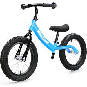 bicystar 14 Inch Toddler Balance Bike for 3-6 Year Old, Real Rubber Air Tires, No Pedal Kids Bike with Adjustable Seat & Handlebar, Footrest, Gift Bike for 3-5 Boys Girls, Blue