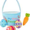 Bunny Basket Pretend Play Food for Toddlers 1 3 Soft Grocery Basket Toy Set Plush Vegetable Carrot Colorful Eggs Early Learning Educational Gift Kids Farm Animals Accessories Snuggle Cuddle