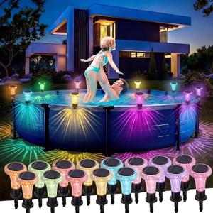 Glooglitter 16 Pcs Pool Solar Lights for Framed Above Ground Pools Waterproof Solar Light Outdoor Swimming Pool Fence Decorations Pools Accessories Colorful Light, Diamond