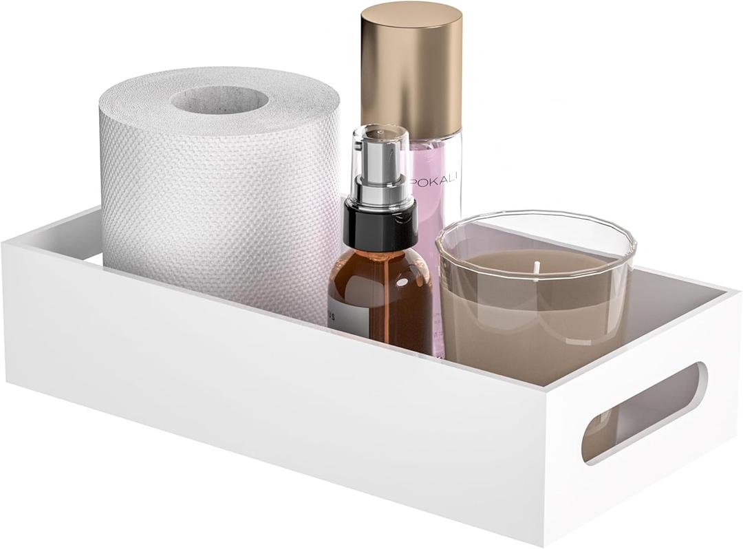 White Toilet Basket Tank Tray, Acrylic Bathroom Basket, Back of Toilet Organizer for Paper Storage, Anti-slip and Moisture-proof