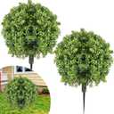 Canlierr 2 Pcs Artificial Boxwood Topiary Ball Bush 26" Tree UV Resistant with Spike Easy to Push in The Ground Fake Boxwood Plants Faux Greenery Shrubs for Indoor Outdoor Home Garden (Light Green)