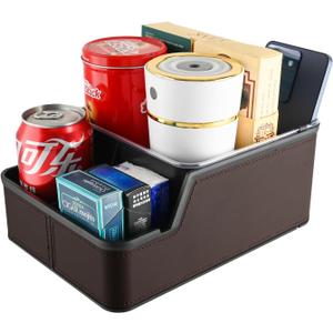 Car Seat Organizer with Phone Holder, Armrest Cup Holder Tray Truck Organizer & Storage Front Seat Car Caddy fit for Floor Hump Organizer(Brown)