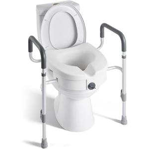 VEVOR Raised Toilet Seat with Arms, 350 lbs Capacity, 5-Inch Lift Height & Adjustable Width, Widened Commode Elevated Toilet Seat Riser with Handles for Seniors, Elderly, Handicap, Disabled, Adults