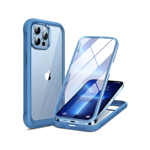 Miracase Glass Case for iPhone 13 Pro,  Upgrade Full-Body Clear Bumper Case with Built-in 9H Tempered Glass Screen Protector, Capri Blue
