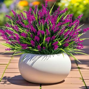 Geegoods Artificial Plants Flowers Outdoor 24 Bundles UV Resistant Faux Lavender Flowers with Monkey Grass for Garden Porch Window Patio Hanging Planter Decor