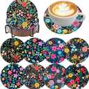 2 x mrpwnle 8 Pack Diamond Art Coasters Kits Flowers Diamond Painting Coasters Kit Set with Holder Cork Pads DIY Coffee Drink Diamonds Art Non Slip Coaster Crafts Kits for Adults Beginners Gifts