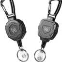 2 Pack Retractable Keychain Heavy Duty Carabiner Badge Holder, Tactical ID Badge Reel with 32 Steel Retractable Cord, 8.0 OZ