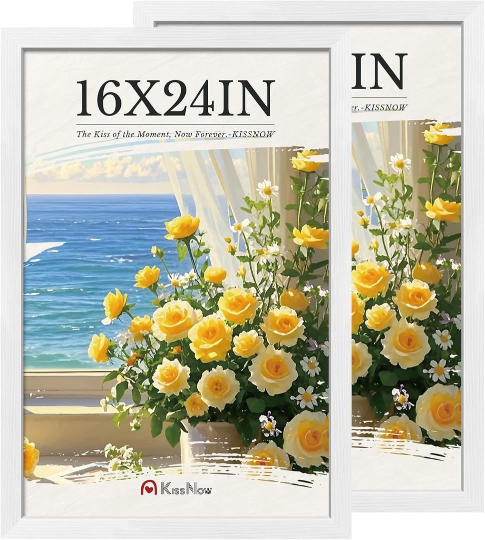 16x24 Poster Frame 1 Pack, Textured White Solid Wood Picture Frame, Wall Hanging