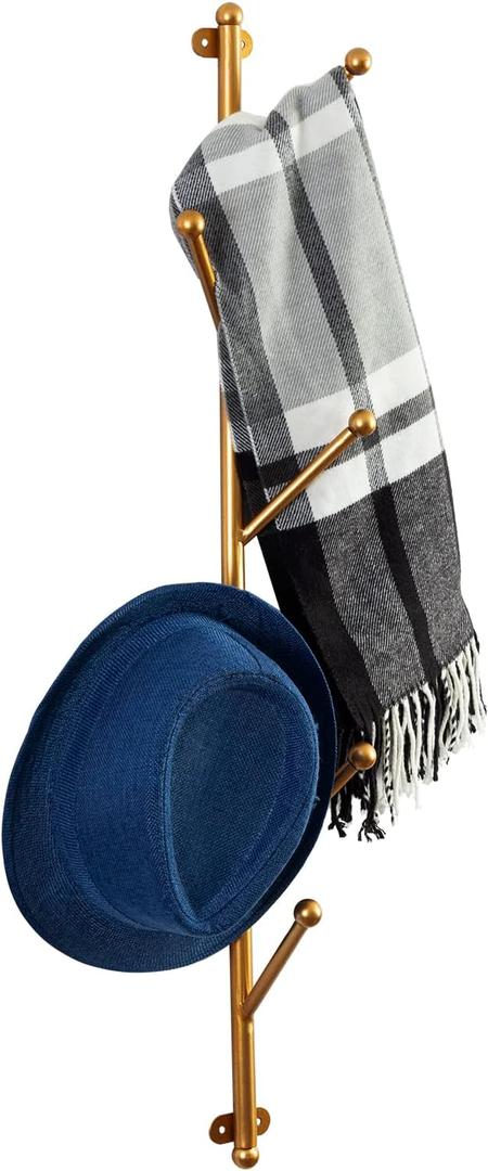 MyGift 2.5-Foot Gold Metal Tree Branch Style Wall Mounted Vertical Hat/Coat Hanging Rack (Gold-6 Hooks)