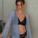 Wingslove Women's Sexy Bra Sheer Lace Bra Plunge Unlined Full Coverage See Through Underwire Bra (Gray)