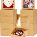 50 Pack Cookie Boxes with Window 4x4x2 Inch,Bakery Boxes, Chocolates Strawberries,Treat Boxes, Mini Cake Boxes, Pastry Dessert Boxes for Candy, Cupcakes- Brown Paper