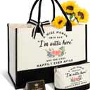 Retirement Tote Bag & Makeup Bag Set for Women - Funny Retirement Gifts for Coworker, Boss, Friend - White, 16.8"L x 12.4"H x 7.5"W