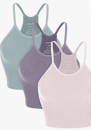 ODODOS Women's Crop 3-Pack Seamless Rib-Knit Camisole Crop Tank Tops, Small