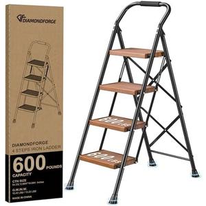Step Ladder Foldable Folding Stool - for Home Adults Kitchen 4 Stepping Extension Tall Heavy Duty with Handrails - Closet Stepstool Stair Ladders Extendable Stepladder for Indoor House 600Lbs