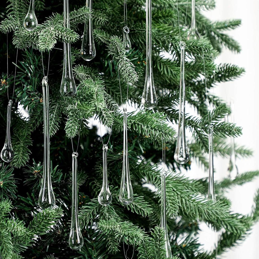 Clear Glass Teardrop Winter Ornaments Crystal Raindrop Hanging Ornaments Crystal Chandelier Drop Pendant Icicles Decorations for Christmas Tree Winter Party Supplies(44 Pcs,4 Medium Size)