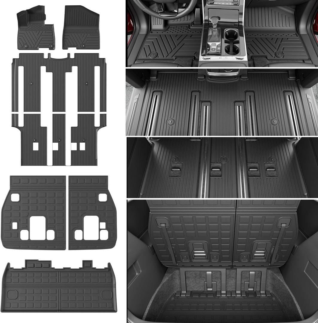 powoq Fuel 8 Seats Floor Mat Compatible with 2022-2026 Kia Carnival Cargo Mat Non-Hybrid&Prestige Trunk Liner TPE Cargo Floor Liner Replacement for 2022-2026 Kia Carnival Accessories