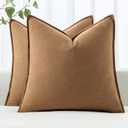 MIULEE Decorative Linen Euro Sham Pillow Covers 24x24 Brown Boho Farmhouse Neutral Couch Throw Pillows for Bed Pack of 2 Accent Modern Pillowcase Sofa Livingroom Home Decor
