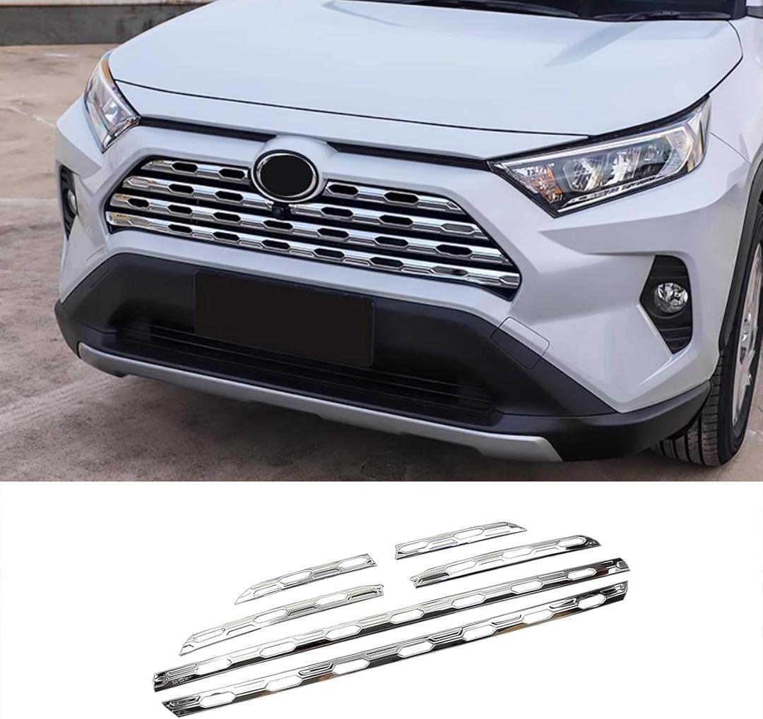 Car Accessories Fit For Toyota RAV4 2019-2024 LE/XLE/XSE/Limited Model Front Grill Grille Cover Trims Chrome Stainless Steel 6 PCS