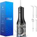 SARMOCARE Water Dental Flosser, Cordlss Oral Irrigator 300ML 4 Modes 4 Tips Pattern Water Tank Rechargeable Water Flossers for Home Travel(Black)