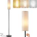 Alldio Floor Lamp for Living Room, Black Tall Standing Lamps with Pull Chain Switch, Linen Lampshade Decor for Bedroom, 3-Color Temperature E26 LED Bulb Included