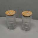 Glass Cups with Lids and Straws, Embossed 16 oz Glass Tumbler, Iced Coffee Cups with Lids, Ideal for Cocktail, Whiskey(2PACK)