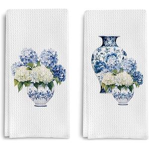 Blue and White Porcelain Chinoiserie Kitchen Towels Set of 2, Hydrangea Floral Dish Towels Tea Towels for Kitchen, Chinoiserie Decor Hand Towels for Bathroom, Grand Millennial Decor 16x24 Inch Blue and White Porcelain Chinoiserie Kitchen Towels Set of 2, Hydrangea Floral Dish Towels Tea Towels for Kitchen, Chinoiserie Decor Hand Towels for Bathroom, Grand Millennial Decor 16x24 Inch