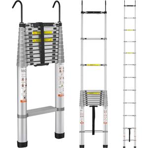 VEVOR Telescoping Ladder, 15 FT Aluminum Collapsible Extension Ladder, 400 LBS Capacity with Non-Slip Feet, Portable Multi-Purpose Compact Ladder for Home, RV, Loft, ANSI Liste