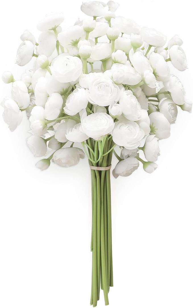 Floroom Ranunculus Artificial Flowers 18 Pcs White Faux Silk Mini Ranunculus Bulk Fake Wedding Filler Flowers for DIY Bouquets, Centerpieces, Bridal Shower Decorations & Arrangements