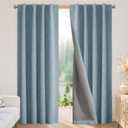 Joydeco Blackout Curtains for Bedroom - 63 Inch Long 100% Light Blocking 2 Panels Sky Blue Drapes, Thermal Insulated Room Darkening Curtains, Linen Textured for Living Room, Rod Pocket & Back Tabs