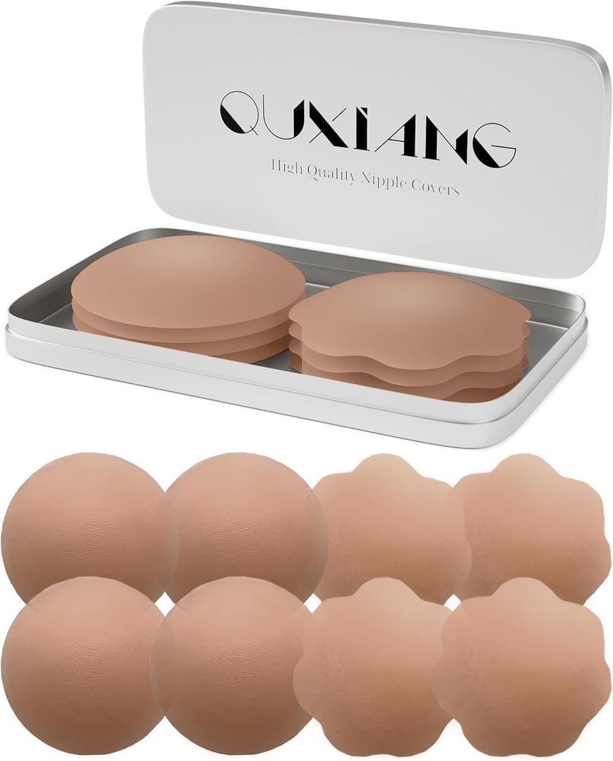 QUXIANG 4 Pairs Pasties Women Nipple Covers Reusable Adhesive Silicone Nippleless Covers Bra for Dress (03 Coco)
