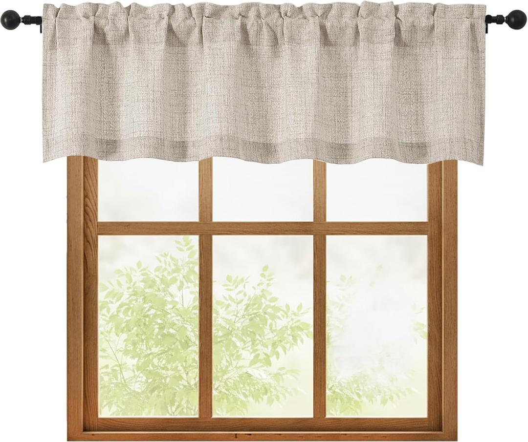 OWENIE Linen Valances for Windows 1 Pcs, Light Filtering Textured Farmhouse Short Small Valance Curtains for Bathroom Basement Living Room Bedroom, Rod Pocket Half Curtains Over Sink, 60Wx14L Inch
