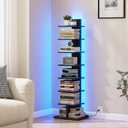 TUTOTAK Narrow Bookshelf, 8-Tier Bookcase with LED Lights, Spine Book Shelf for Small Space, Corner Standing Shelf for Living Room, Office, Study, Entryway, Black BS06BK008L