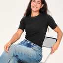 BAMBOO COOL Women's Seamless Tight T-Shirts Slim Fit Basic Ribbed Tees Short Sleeve Crew Neck Top (Black, XL)