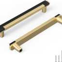 Rergy 5 Pack 5 Inch Black and Gold Cabinet Pulls Gold Drawer Pulls Kitchen Cabinet Handles Black Drawer Handles Zinc Alloy Square Hardware for Cupboard, 128mm Hole Center