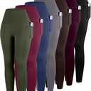 ATHVOTAR Leggings with Pockets for Women, 7 Packs High Waisted Workout Tummy Control Yoga Pants 2XL, 7 Pack - Black/Gray/Navy/Burgundy/Army Green/Dark Brown/Cassis