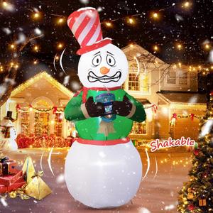 Elegear 6FT Animated Snowman Christmas Inflatables Outdoor Decorations, Shivering Snowman Inflatable Outdoor Built-in LEDs, Funny Christmas Blow Up Yard Decorations for Xmas Party Indoor Outdoor