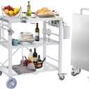 Folding Grill Table with Storage Rack, Stainless Steel Outdoor BBQ Cart, 3 Shelf Portable Grill Cart, Outdoor Kitchen Island and Pizza Oven Table for Blackstone Griddle