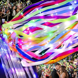 100 PCS Light Up Wands for Wedding, Wedding Favors with 3 Colorful Flashing Modes, LED Silk Fairy Wands with Bells for Wedding, New Year, Raves, Concert, Birthday, Party Streamers