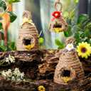 Jutom 3 Pieces Bee Hive Decor Honey Bee Tiered Tray Decor Summer Spring Honeycomb Decorations Mini Jute Beehive Farmhouse Kitchen Decoration for Table Shelf Sitter Home Coffee Bar Themed Party