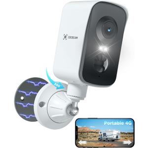 COCOCAM 4G Portable Magnetic Cellular Security Camera Wireless,2K Indoor/Outdoor Camera for RV/Camping/Travel, 300Pan,10000Ahm Battery, PIR&AI Human Detection,IP66, Built-in SIM Card (NO WiFi)
