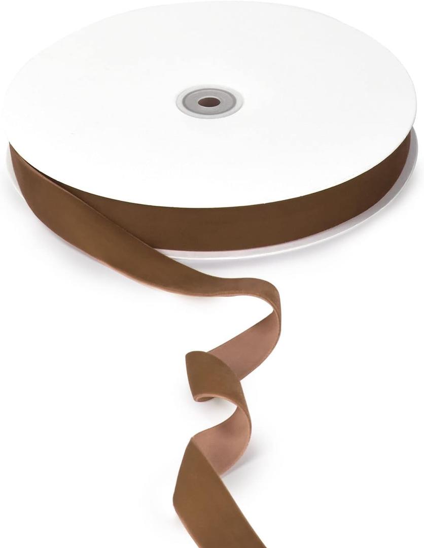 25 Yard Velvet Ribbon for Gift Wrapping DIY Crafts | 1 Roll 1 Vintage Single Face Spool Satin Velvet Ribbon for Wedding Ornaments Christmas Decoration Floral Bouquets (Golden Brown)