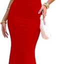 BORIFLORS Women's Ruched Bodycon Maxi Dress Mesh Sleeveless Square Neck Formal Beach Wedding Guest Cocktail Long Dresses (Red, L)
