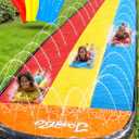 JAMBO Premium Triple Water Slide with 3 Bodyboards, 20Ft Heavy Duty Slip Splash and SlidesAdvanced 3Way Sprinkler System, Splash Pad Mat Backyard Summer Outdoor Water Toys n Long Slides for Kids
