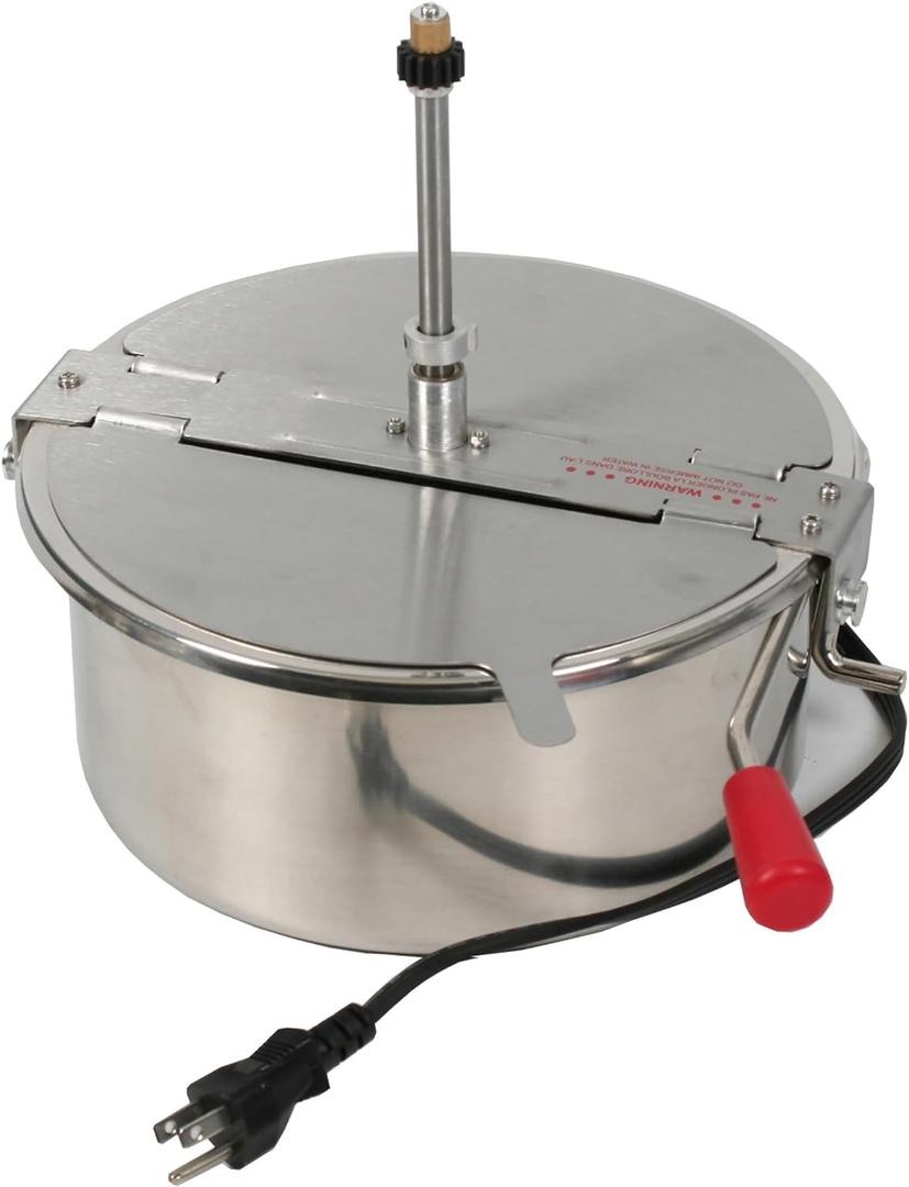 12 Oz Replacement Kettle for Popcorn Machine 1350W Kettle Popper with Lid, Stirrer, Gear Shaft, and 3-Prong Plug by Great Northern Popcorn