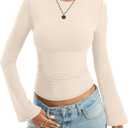 EasyGala Women Cotton Bell Long Sleeve Shirts Round Neck Fitted Shirt Trendy Going Out Tops Y2K Fall Clothes 2026 (X-Small, Cream White)