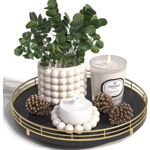 10" Oak Wood Decorative Tray for Home Decor, Tray for Coffee Table Decor Perfume Nightstand Vanity Bathroom Trays for Counter Candle Jewelry Makeup Farmhouse Table Centerpiece for Dining Room Gold