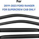 Window Visors Rain Guards for 2019 2020 2021 2022 2023 Ford Ranger Supercrew, Out-Channel Window Vent Wind Deflectors Visors Shades for 19-23 Ranger, for Full-Size Cabs