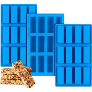 Sidosir 3Pcs Granola Bar Mold Silicone Mold, 12-Cavity Rectangle Molds for Energy Bar, Silicone Baking Molds for Large Granola Bar