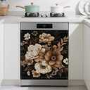 Brown Black Flower Dishwasher Magnet Cover,Artistic Kitchen Decor Waterproof Refrigerator Magnet Appliance Cover Protector,23Wx26H Inches