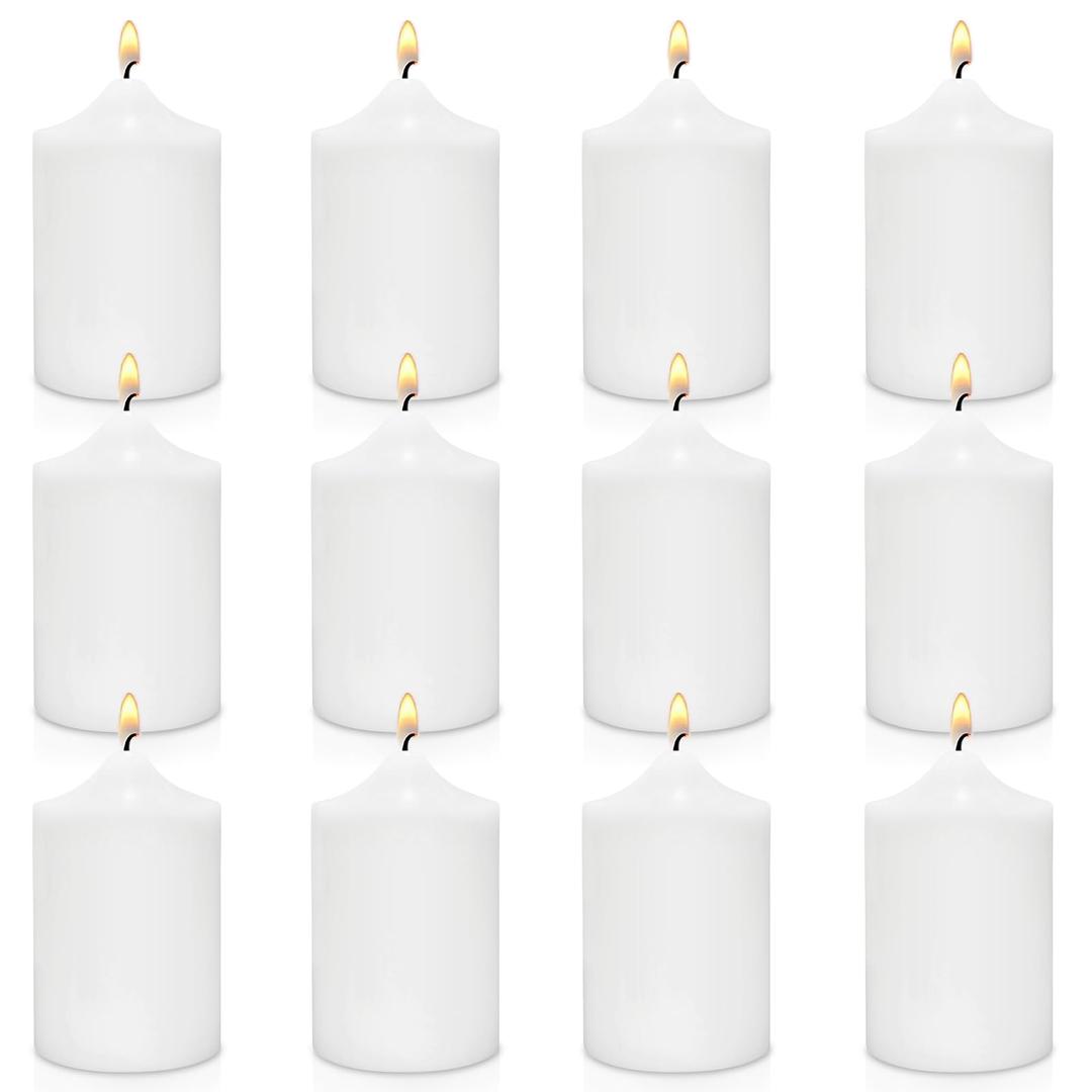 12 Pack 2x3 Inch White Pillar Candles, 22 Hours Dripless Smokeless Unscented Candles for Home Weddings Restaurant Spa Church and Emergency